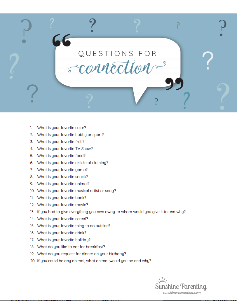 Questions for Connection Sunshine Parenting