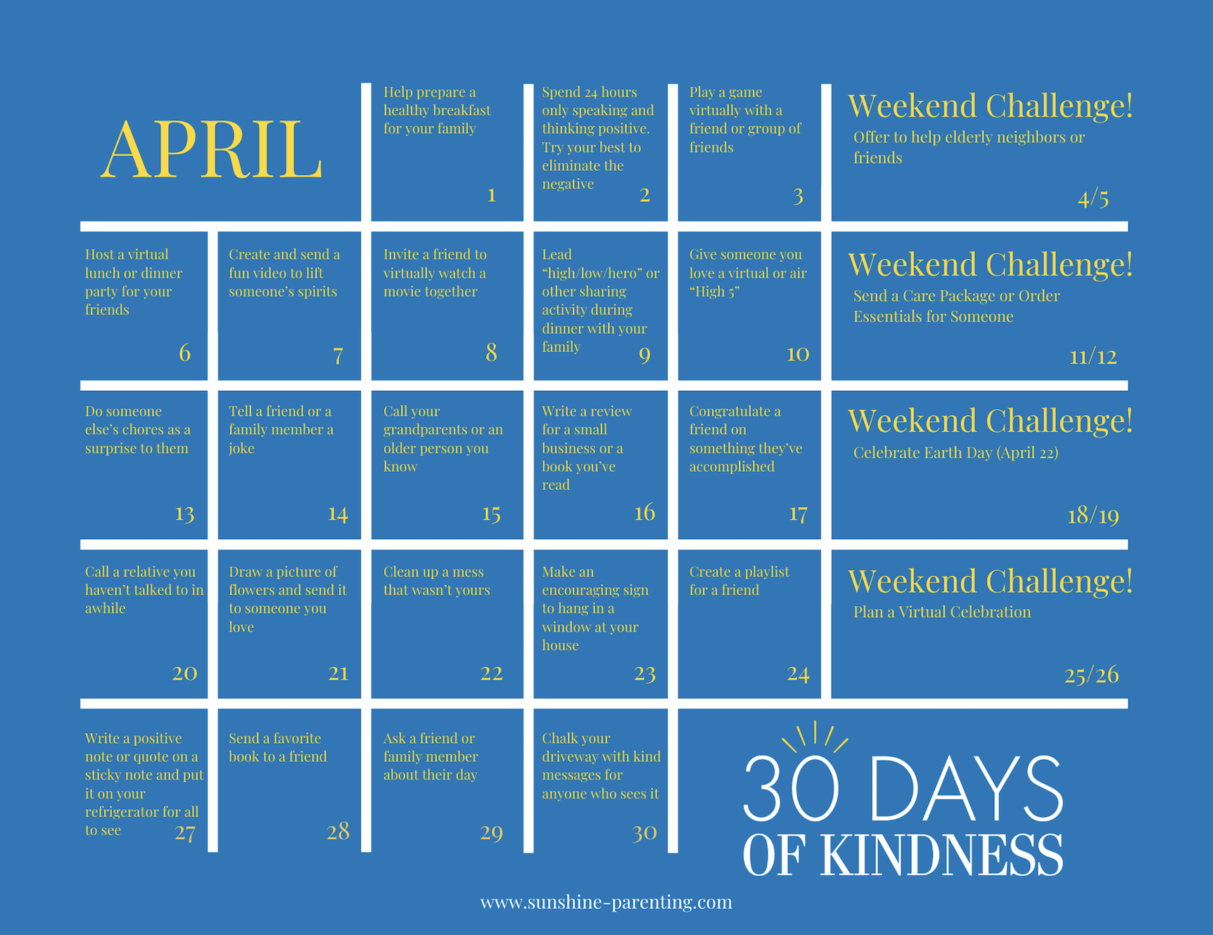 April Kindness Calendar